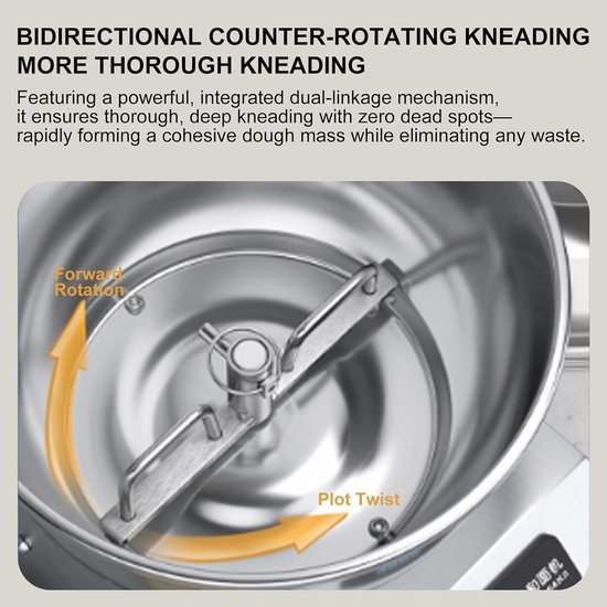 Roestvrijstalen Deegmixer - Spiraalmixer Broodmixer - Professioneel Deeg Kneden - Dubbele Rotatie Technologie - 8 kg - Zilver — afbeelding 3
