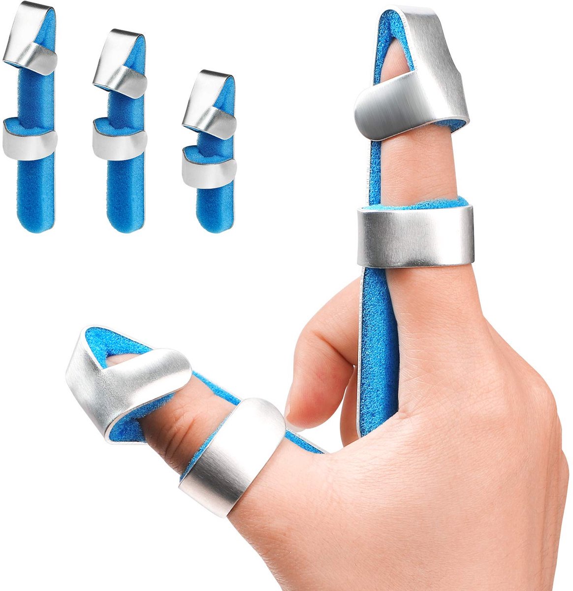 Houder voor triggerfingerspalk, geschikt voor duim, wijsvinger, middelvinger, ringvinger en pink. Een flexibel, gebogen, hamervormig aluminium verband voor artritispijn, peesblessures en immobilisatie van vingergewrichten.
