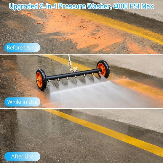 Hogedrukreiniger, Bodemplaat auto Hogedruk Bodemreiniger, Ondervloerreiniger, Dubbele Functie, Waterbezem, 7 Sproeiers met 3 Stuks Verlengstaf 4000 PSI — afbeelding 2