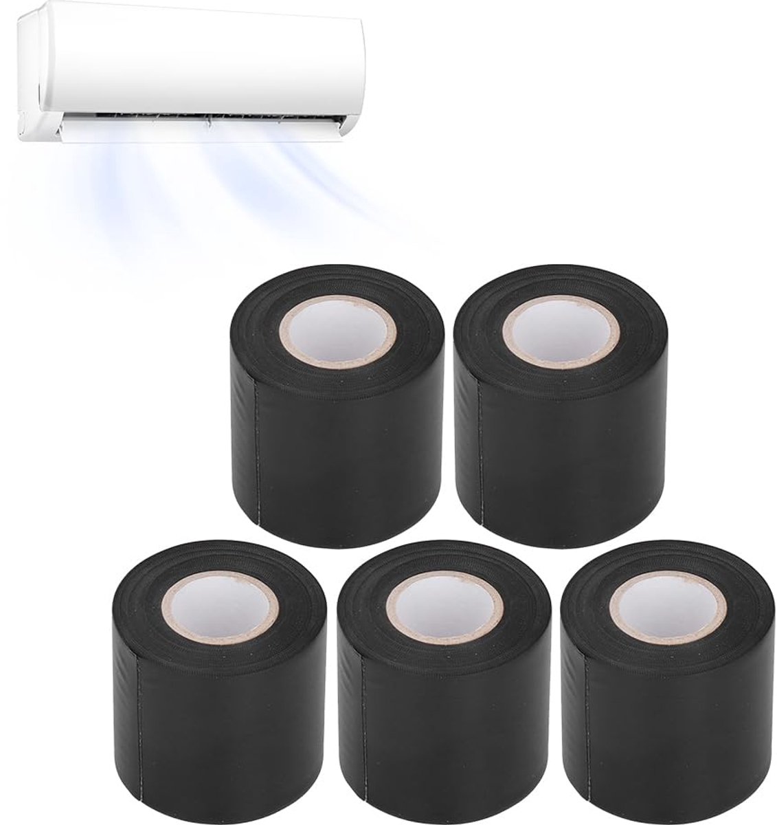 5 Stks Ducting Afdichtingstape Airconditioning Koperen Pijp PVC Airconditioner Isolatie Tie Strap Pull-Slip Tape met 60mm Breedte(Zwart)
