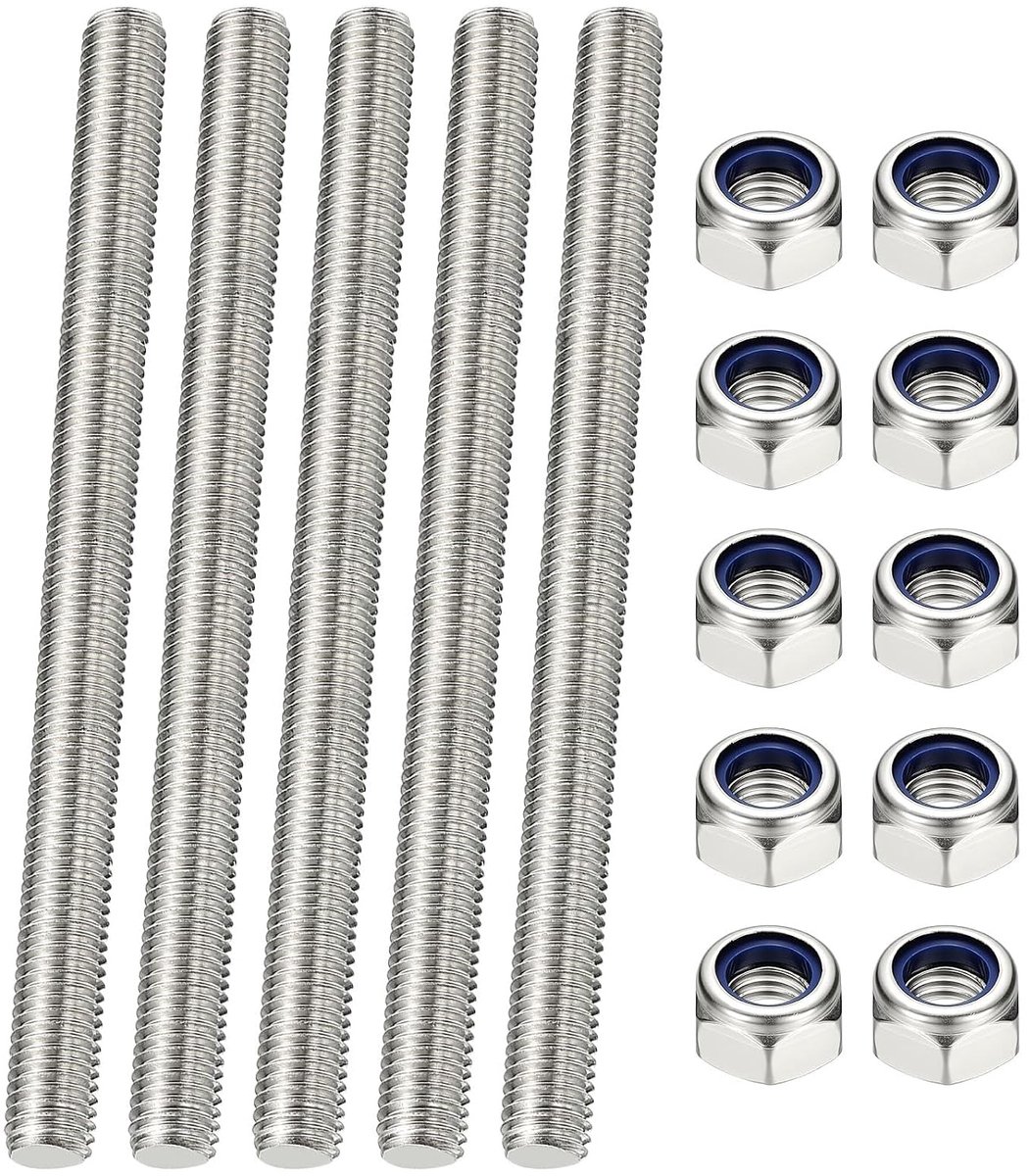 5 stuks complete draadstangen, M5 x 150 mm, 304, roestvrij staal, recht, lange draadstang, met moeren voor slangen, broeikas, houders, U-bouten
