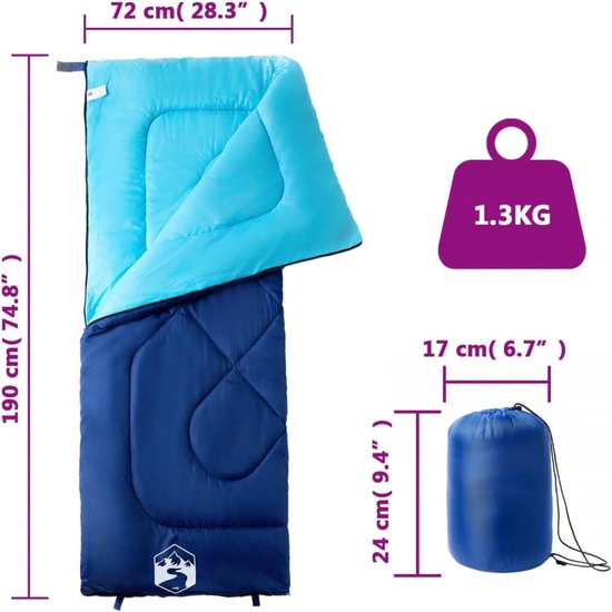 Slaapzak - Kampeerzak - Buiten slapen - Waterdicht en warm - 190 x 72 cm - Marineblauw — afbeelding 4