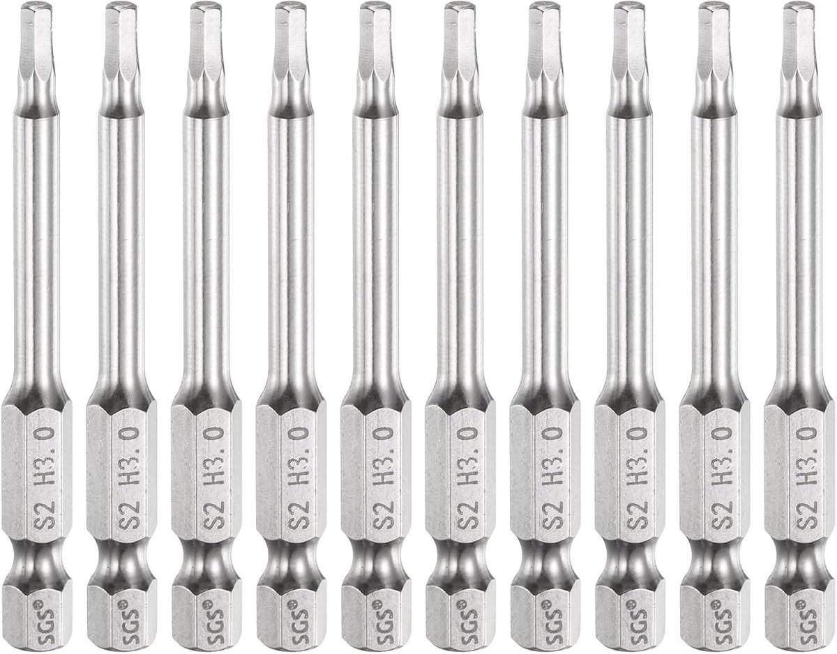 10 stuks 3,0 mm (H3) inbusbitset, 65 mm lengte schroevendraaierbits met magnetische 1/4 inch zeskantschacht S2 staal metrische platte boor voor accuschroevendraaier gereedschap