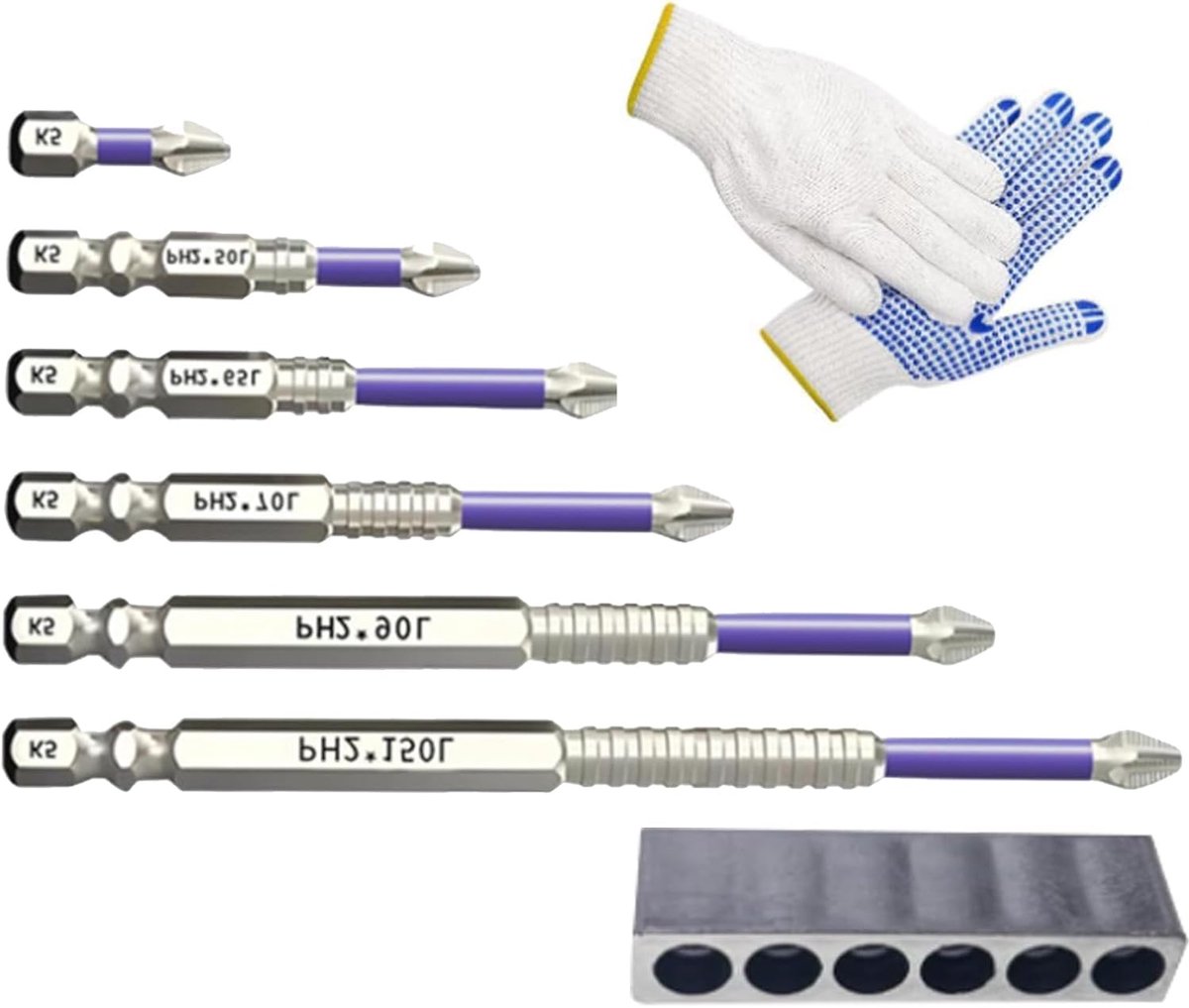 6 stuks K5 slagvaste en antislip bitset, antislip bitset voor hoog draaimoment, zeer magnetische schroevendraaier, antislip bitset voor handboormachines en slagschroevendraaiers