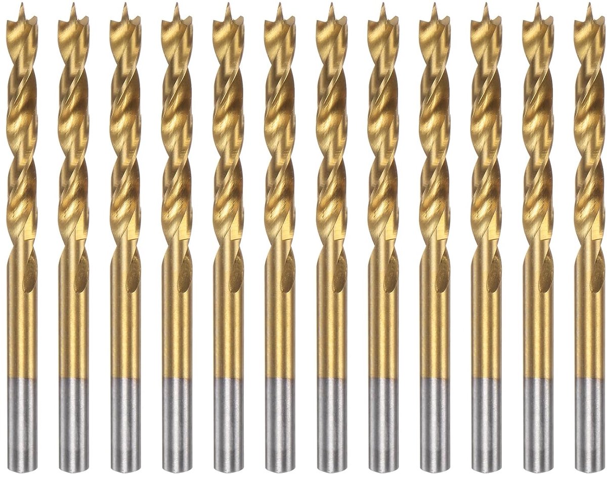 12 stuks 6 mm Brad Point boren, metrische 57 mm boordiepte spiraal twist boren met HSS4241 rechte ronde schacht voor timmerman, houtbewerking, kunststof, rubber, metaal, goud