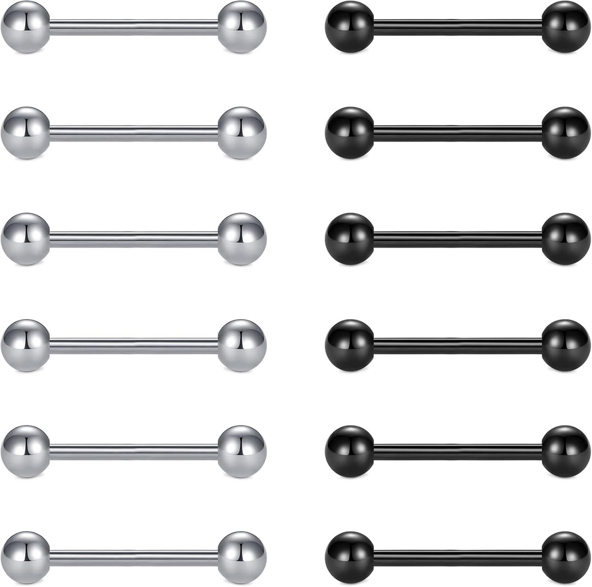 12 stuks 14G chirurgisch staal tepelpiercing tong bar set body piercing sieraden 12/14/16/18 mm