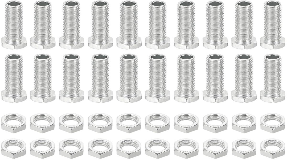 Set zeskantschroeven M10 x 25 mm en moeren, 20 sets holle schroeven met fijne schroefdraad assortiment zeskantschroef door gatbevestiging kroonluchter vasteners