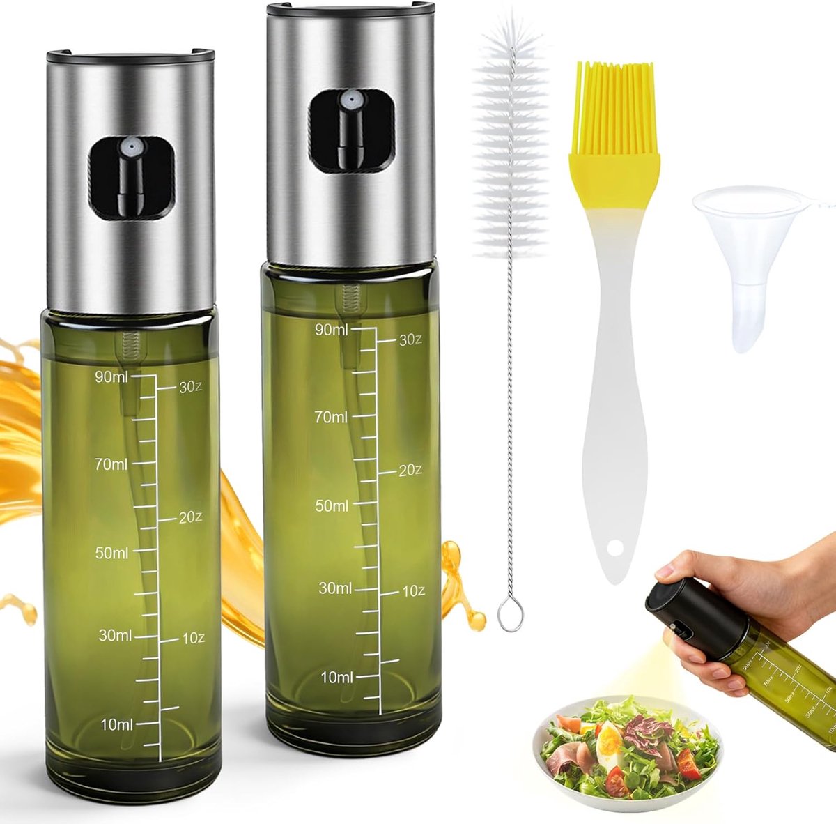 Oliesproeier voor eetolie, 2 stuks uv-bescherming, spuitfles olie, glas met etiketten, olieverstuiver, keuken, oliespuitfles, heteluchtfriteuse