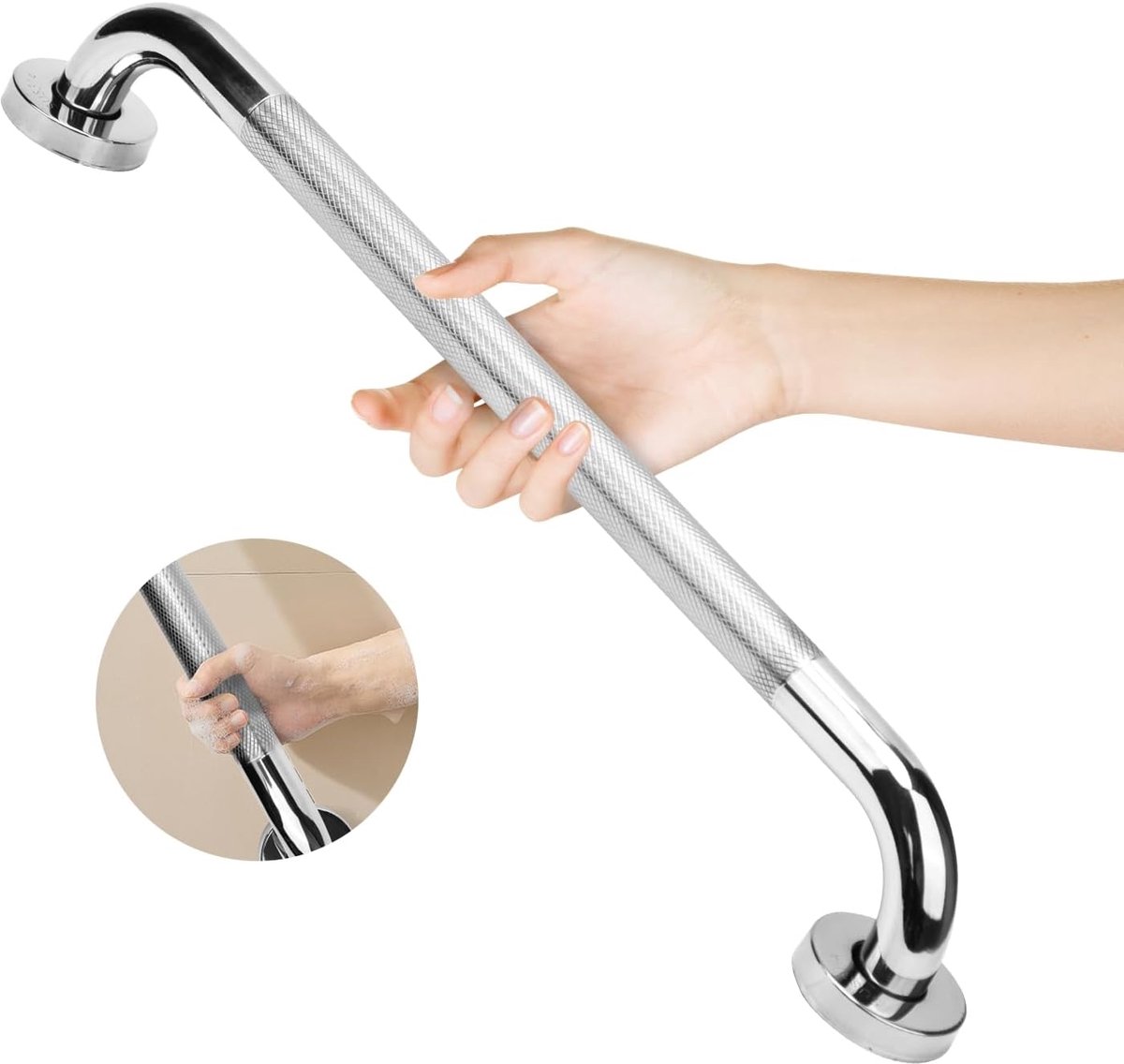 Handgreep Badkamer 304 Roestvrij Staal met Gekarteld Oppervlak,Antislip Handgrepen voor Senioren,Douchegreep voor Badkuip,toilet,Badkamer,Keuken,Trapleuning 50cm
