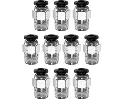 10 stuks drukkoppeling, 4 mm buis, OD x 1/8 inch NPT mannelijk rechte aansluiting, snelverbinder, luchtlijst van koper voor slangen voor industriële luchtlijst PC4-N01, zwart