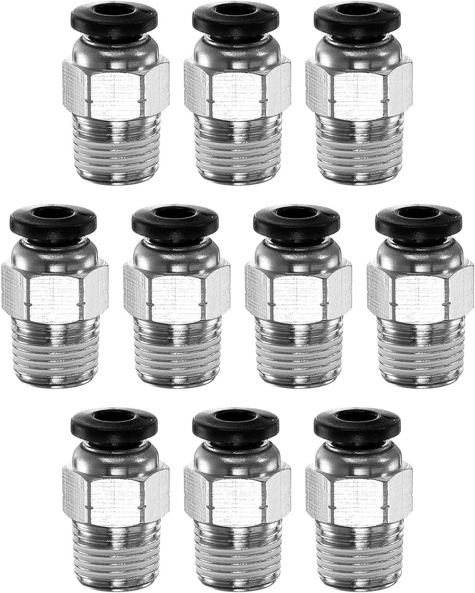 10 stuks drukkoppeling, 4 mm buis, OD x 1/8 inch NPT mannelijk rechte aansluiting, snelverbinder, luchtlijst van koper voor slangen voor industriële luchtlijst PC4-N01, zwart