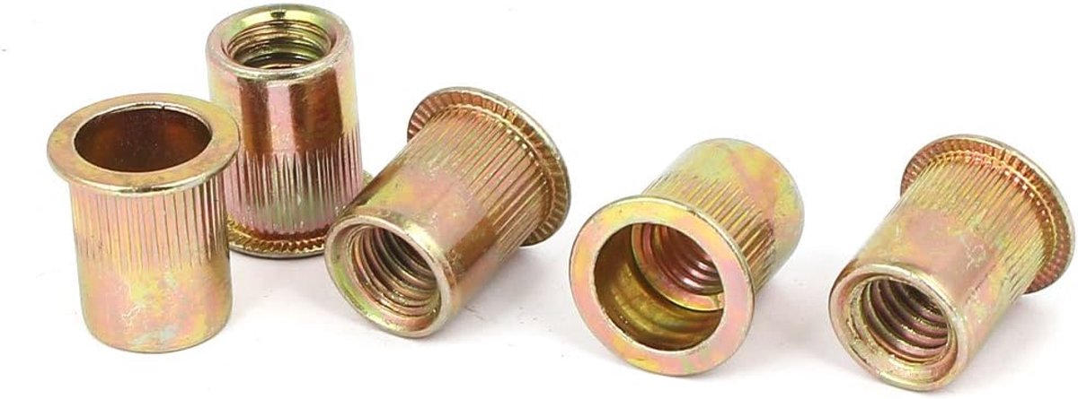 sourcing map 3/8"-16 rechte moer gekartelde klinknagel invoegen bronzen toon 5 stuks