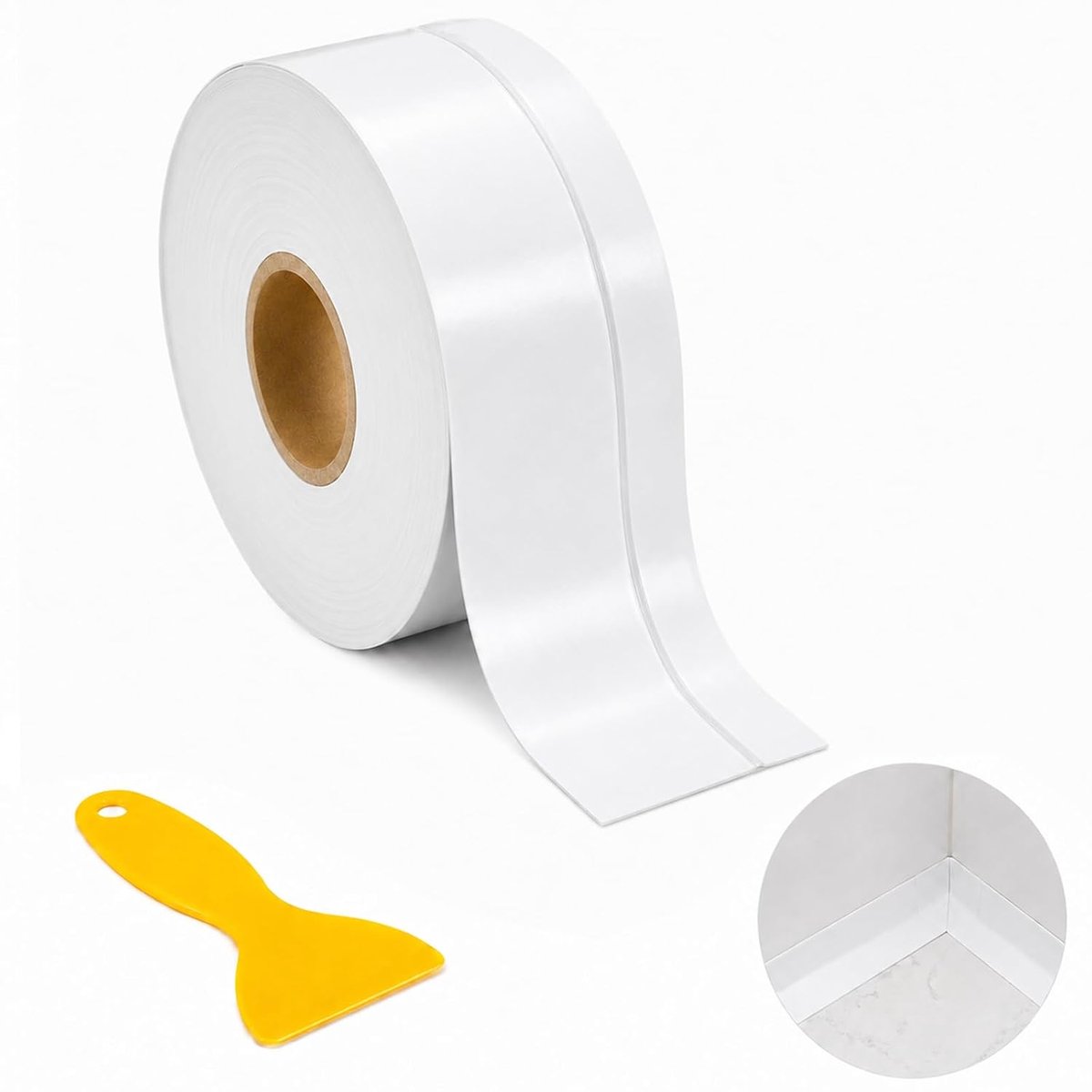 Plint, zelfklevend 50 mm x 20 mm, PVC, flexibel, eindlijst, sokkelprofiel, zelfklevend voetlijst voor keuken, badkamer, muur, vloerdecoratief (6M, Wit)