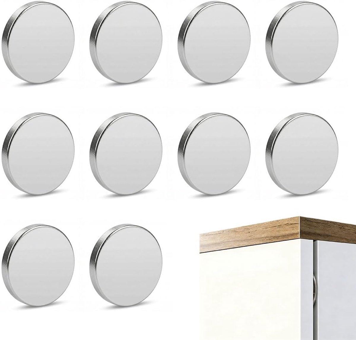 Magneet voor kastdeur, ultradun, magnetische vergrendeling, lade, keukenkasten, 10 stuks, 8 mm, zilverkleurig