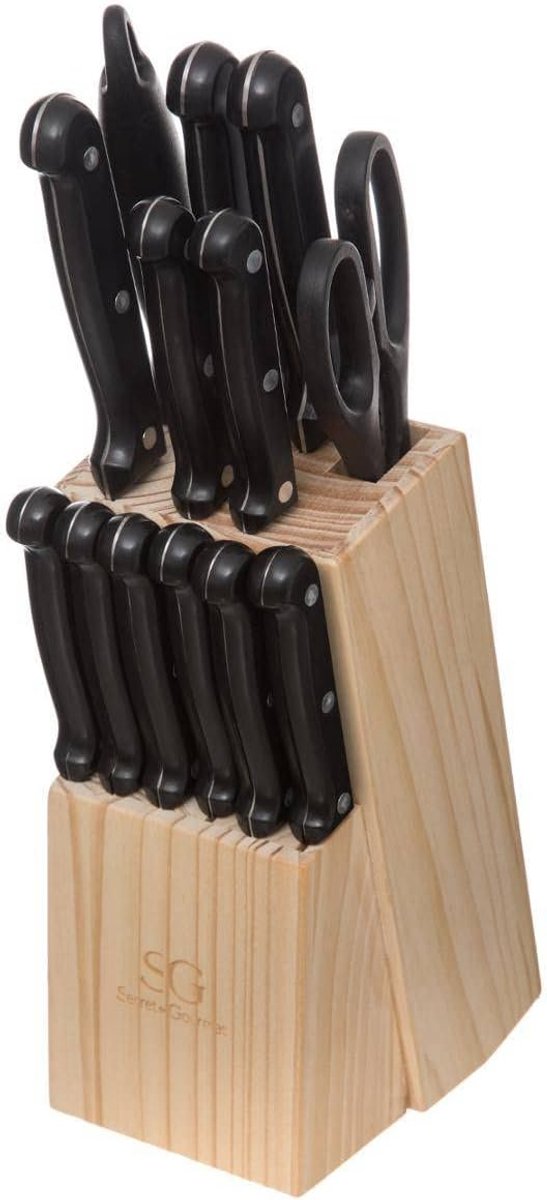 Messenset - 11 stuks - hout en roestvrij staal - inclusief slijper en schaar - SnelShoppen