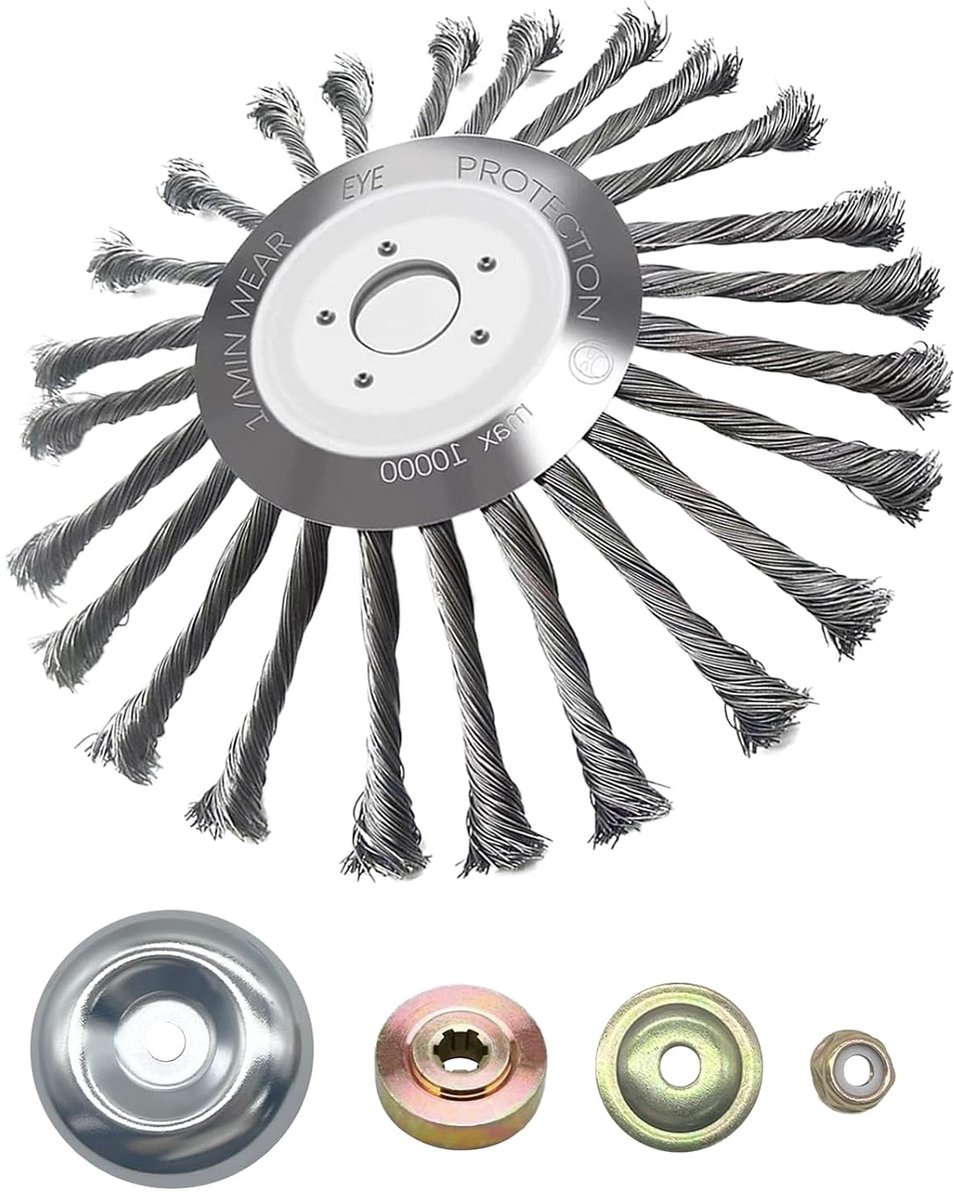 255 x 25,4 mm, kegel, onkruidborstel, bosmaaier, draadborstel, geknoopte, ronde borstel, met 4 adapters, voor onkruidtrimmer, tuin, 255 x 25,4 mm