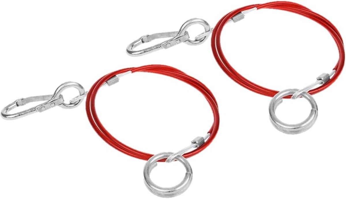 Aanhanger 1 m - Veiligheidskabel Set 2x | Rood PVC-gecoat stalen touw Ø 2 mm met snaphaak en ring - voor caravan, paard- en autoaanhanger