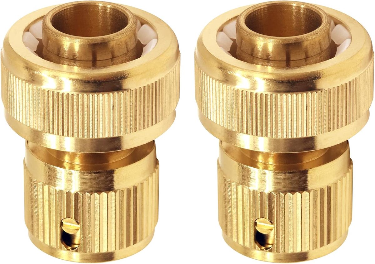 Set van 2 messing snelkoppelingen voor tuinslang van 3/4 inch - messing tuinslangaansluiting voor het aansluiten van slangen, tuingereedschap