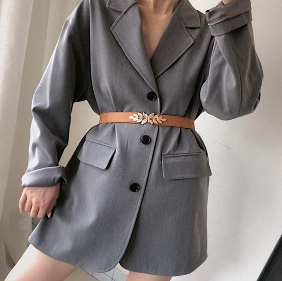 Jurk dunne riem dames elastische tailleband blad gesp magere riemen, BRON, Eén maat