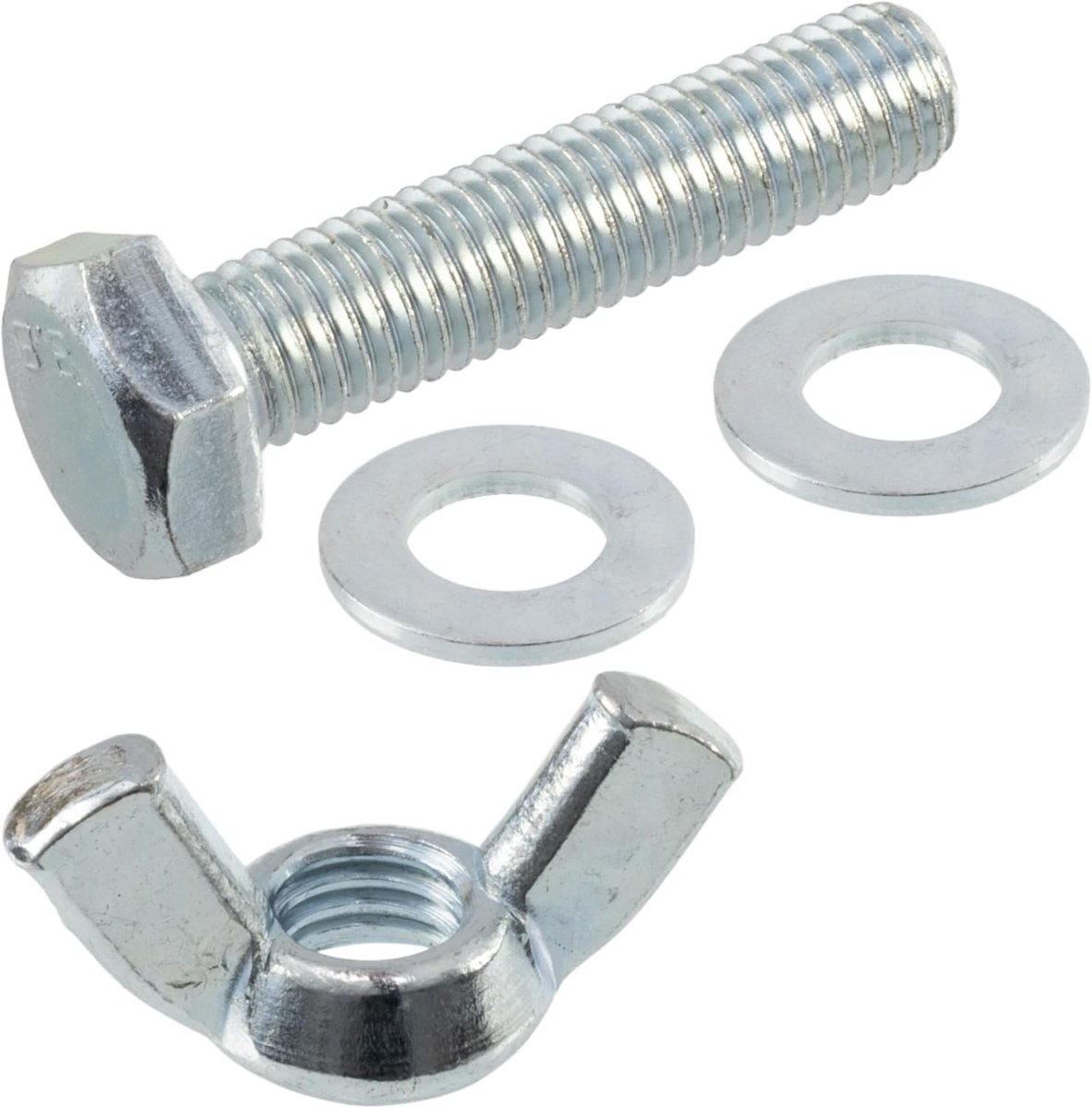 Vleugelmoeren M10 + 20 platte ringen + 10 zeskantbouten M10x45 mm | van staal