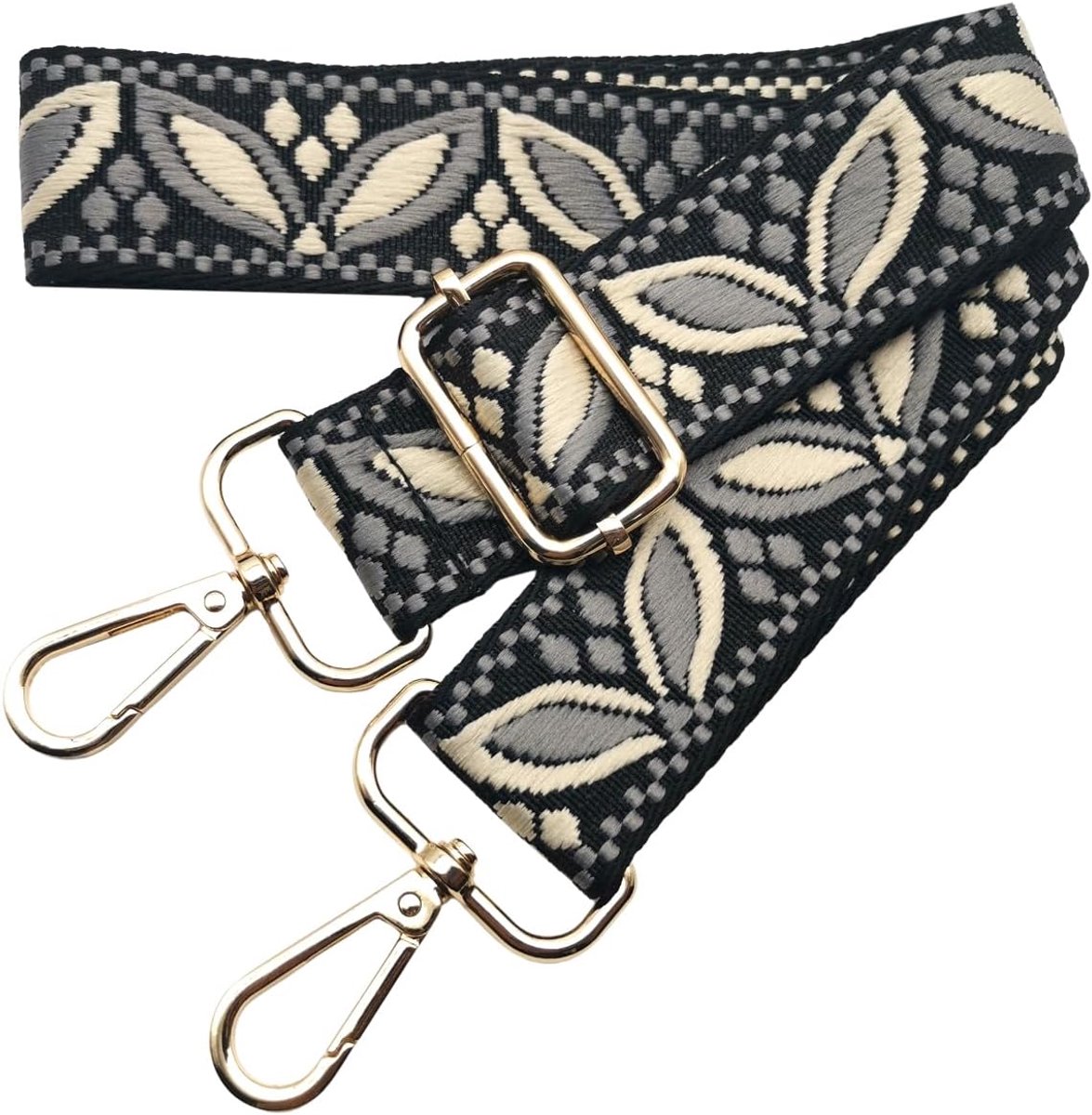 Tasriem om te wisselen, brede schouderriem voor damestassen, 3,8 cm, tasriem met goudkleurige karabijnhaak, schouderriem voor dames, moderne crossbody, handtas, zwart-donkergrijs, 630