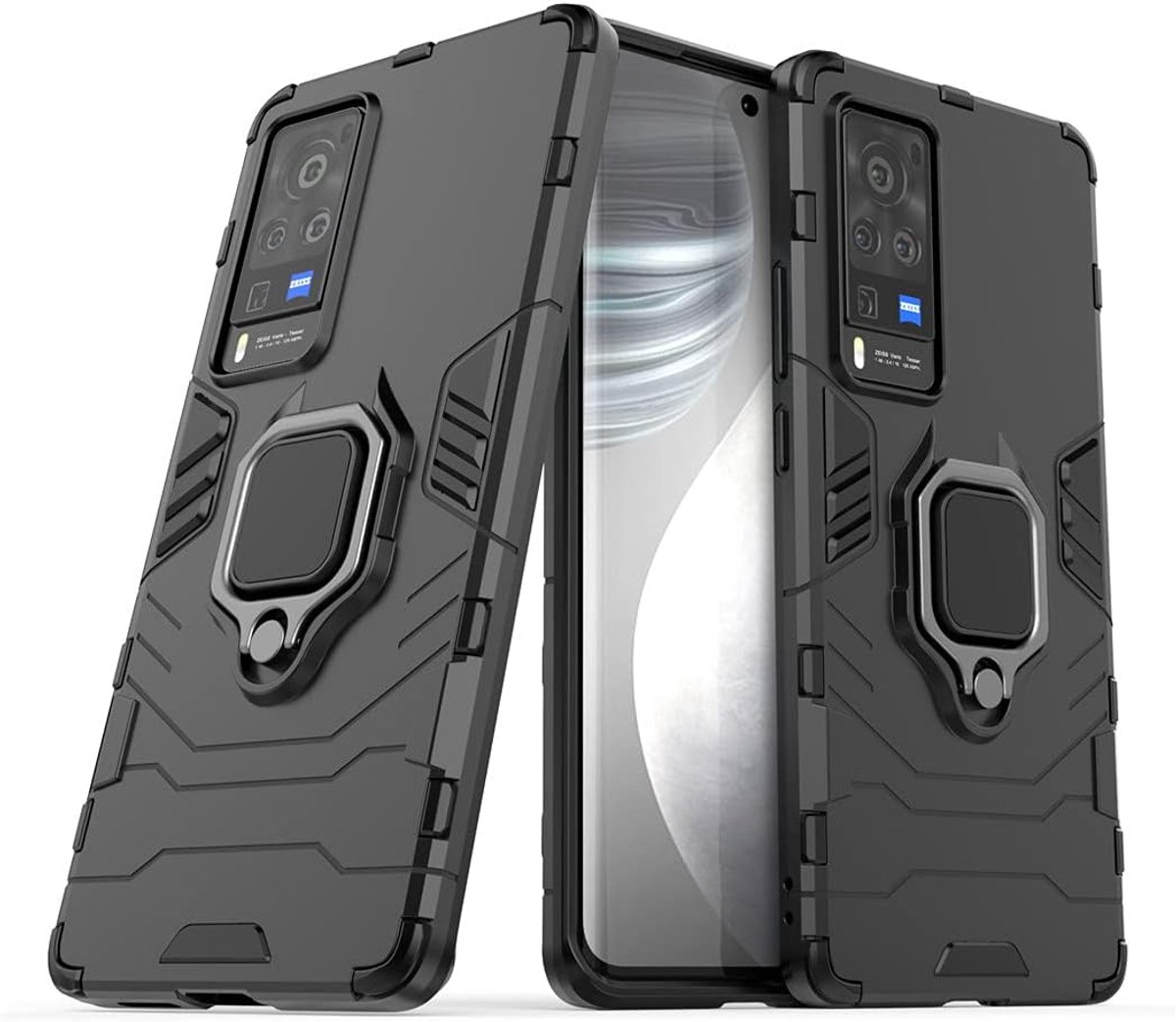 Compatibel met VIVO X60 Pro, VIVO X60s Hoesje, 360 Graden Ring Standaard Schokbestendige Hoes (Zwart)