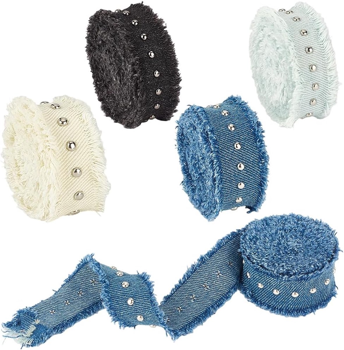 7M 25mm Denim Lint Rustieke Gerafelde Franjes Katoen Stof Trim Blauw Wit Zwart Jean Klinknagel Gelaagde Strips Linten Voor Naaien Maken Geschenken Inpakken Boeketten Party Kleding Decor Diy