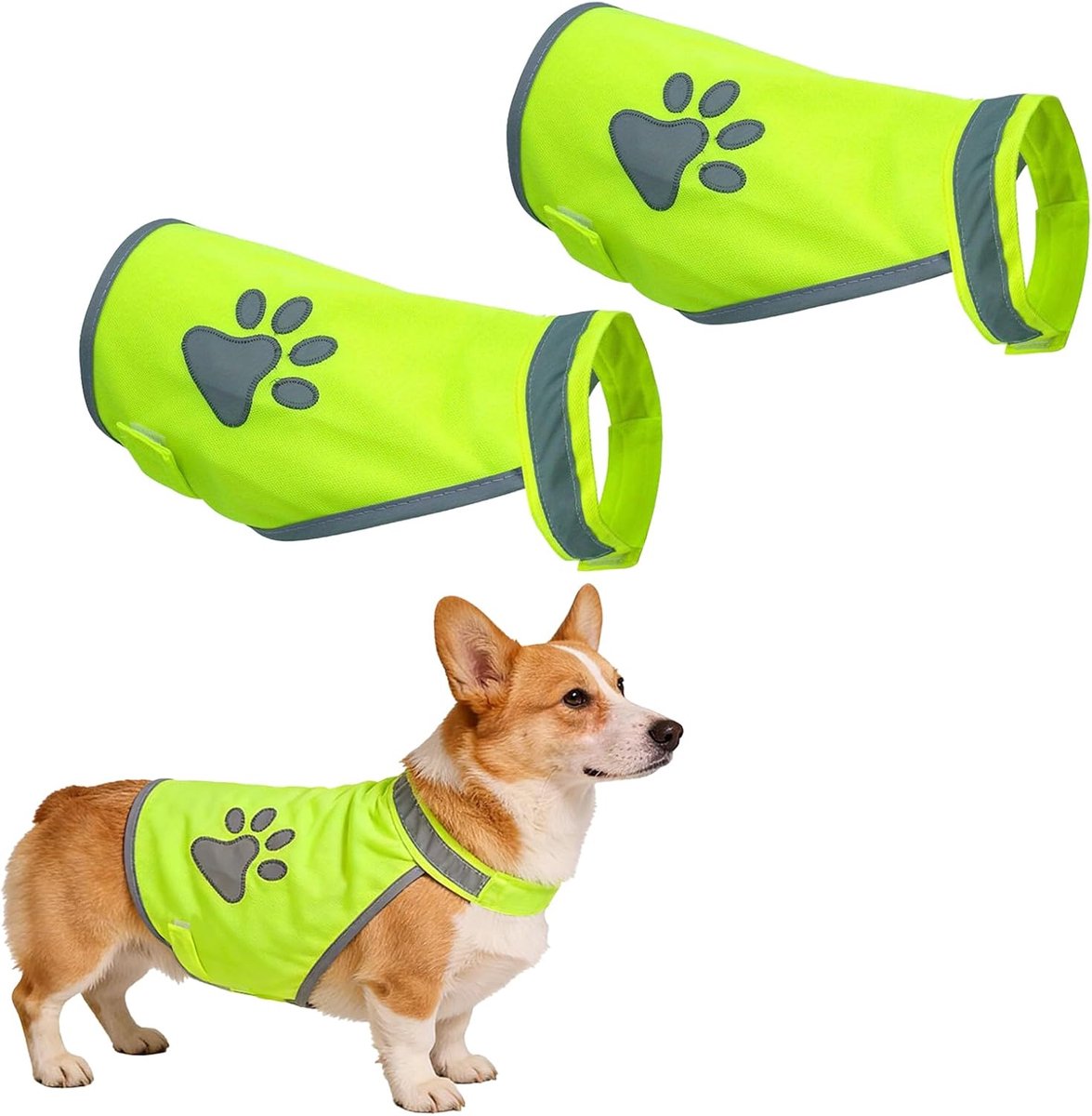 Veiligheidsvest voor honden, hoge zichtbaarheid, neongeel, verstelbaar, veilige jassen voor nachtwandelingen (M)