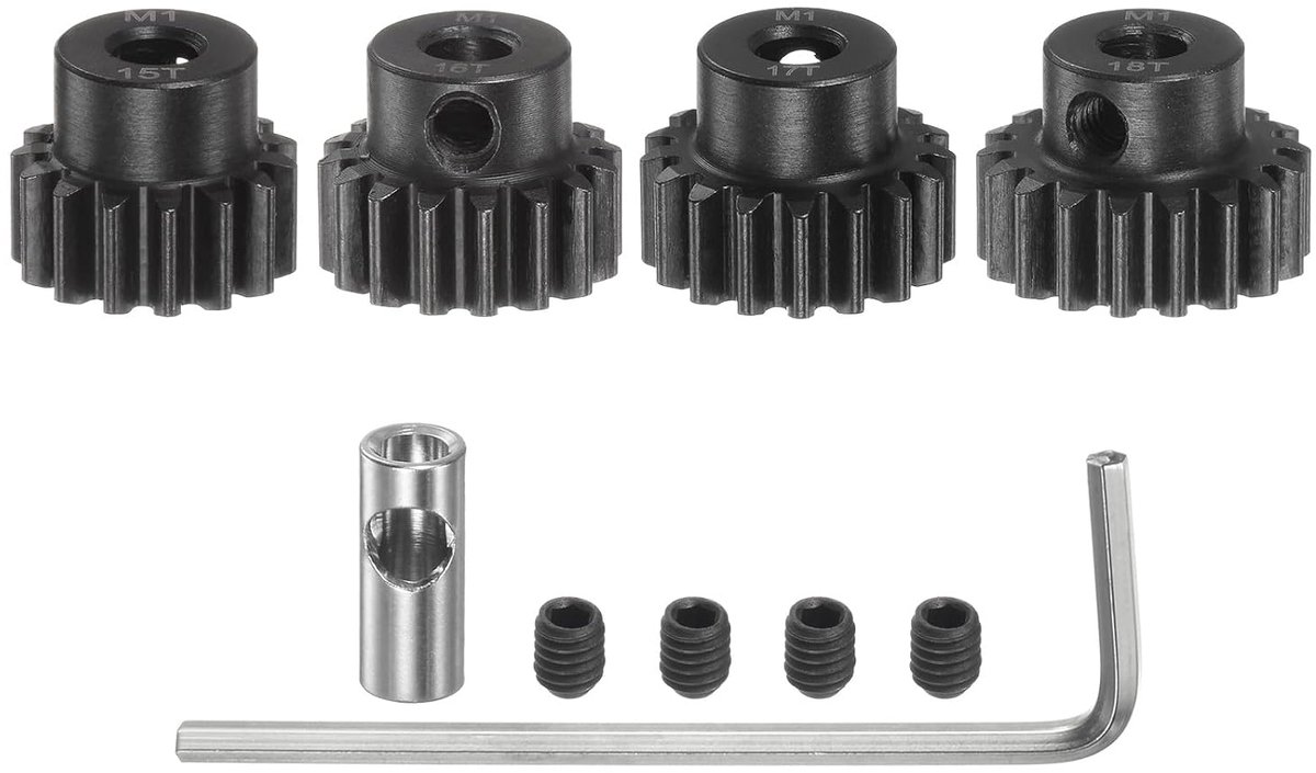 sourcing map M1 Mod1 tandwiel set 5 mm as 15T 16T 17T 18T motorwiel van gehard staal met 3,17 mm koppeling voor RC auto (4 stuks)