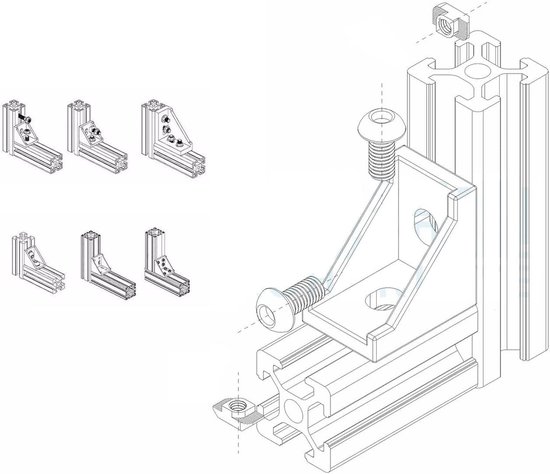 Hoekverbindingen voor aluminiumprofielen, set van 20, 28 mm, met schroeven, voor 20 x 20 serie, 6 mm groef (zilver, 30 stuks x 2028) — afbeelding 5