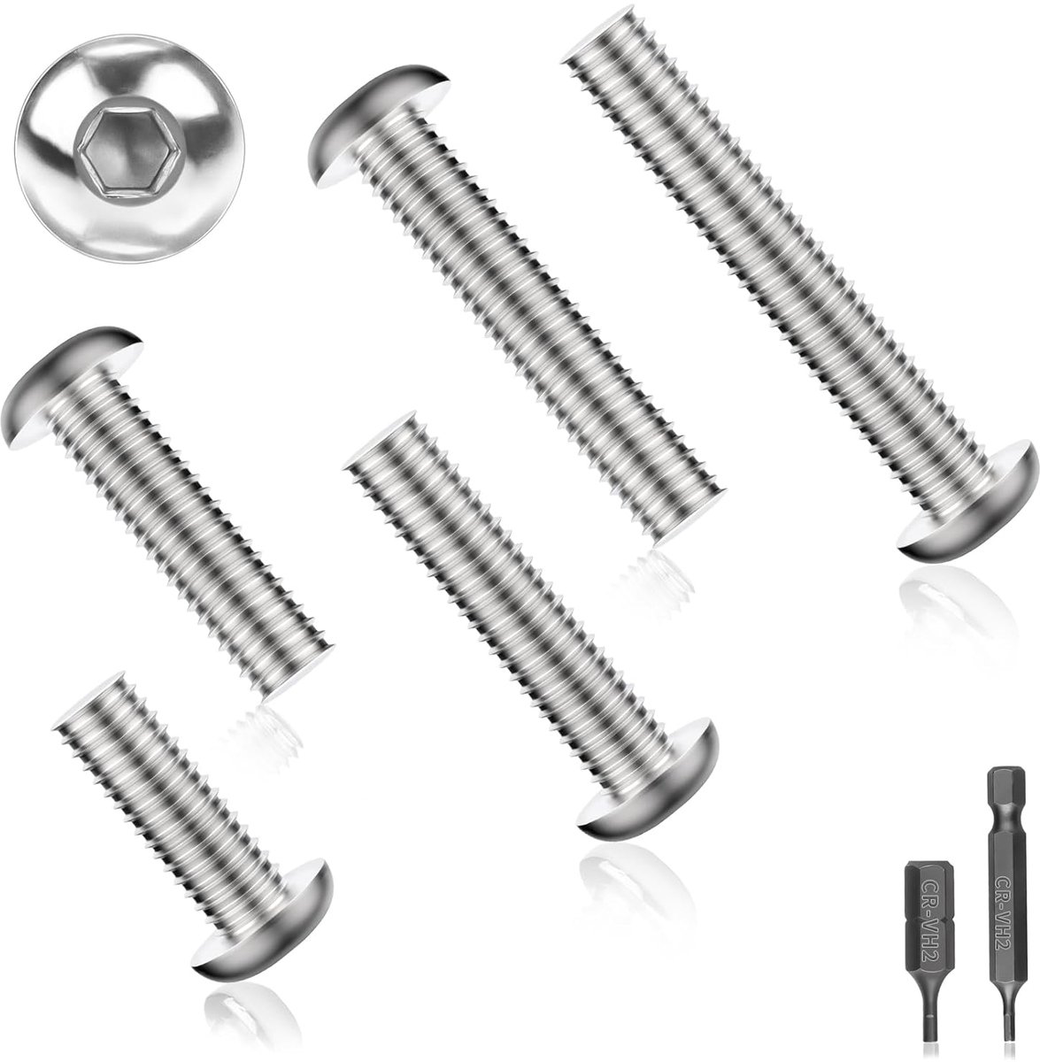 150 stuks schroeven, M3 x 6, lenskopschroeven, roestvrijstalen schroeven, platte kopschroeven, ronde kopschroeven, zeskantschroeven, verzonken kopschroeven, met twee H2.5 inbusbits (zilver)