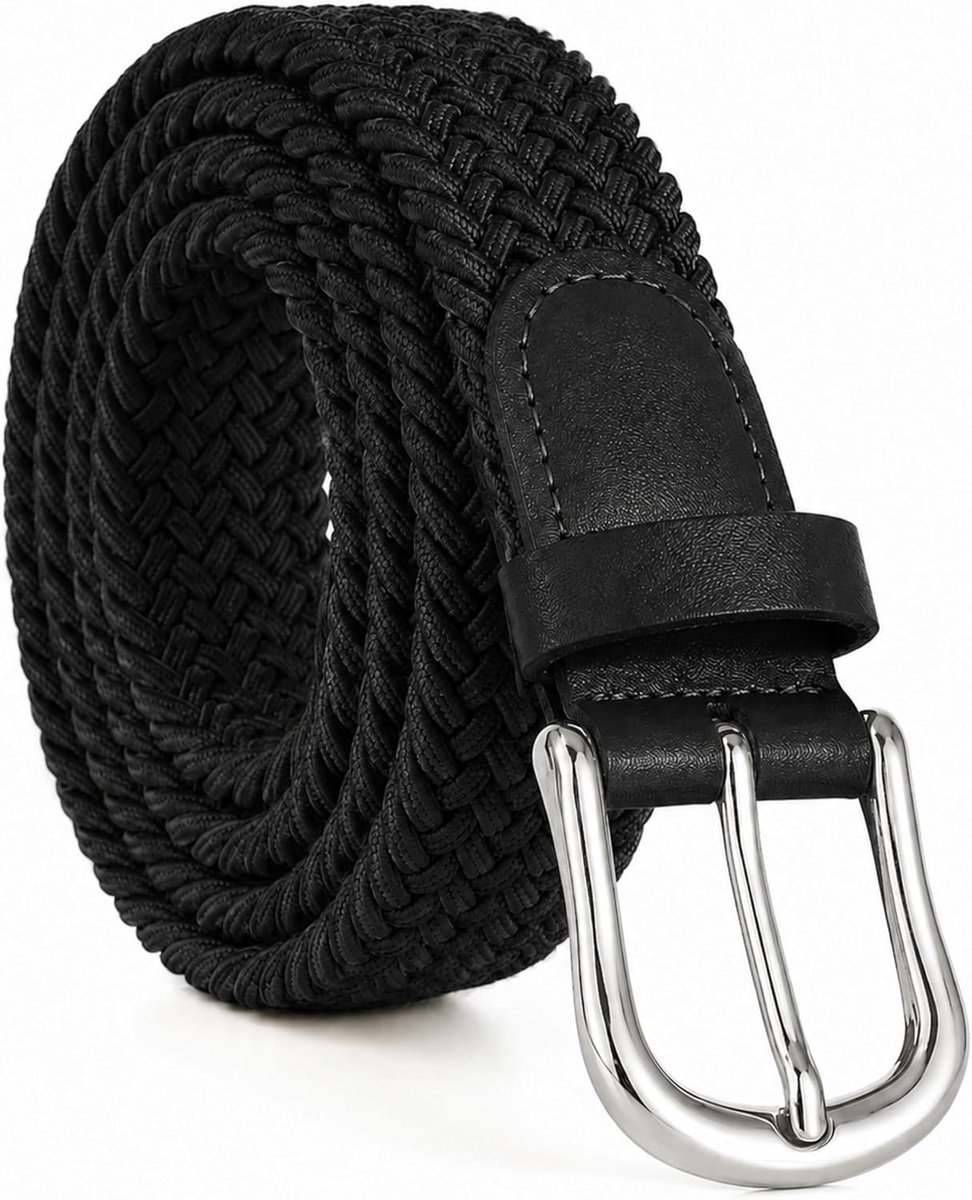30 mm stretch riem - gevlochten elastische riem met zilveren metalen gesp in 6 kleuren maten Small - 3XL