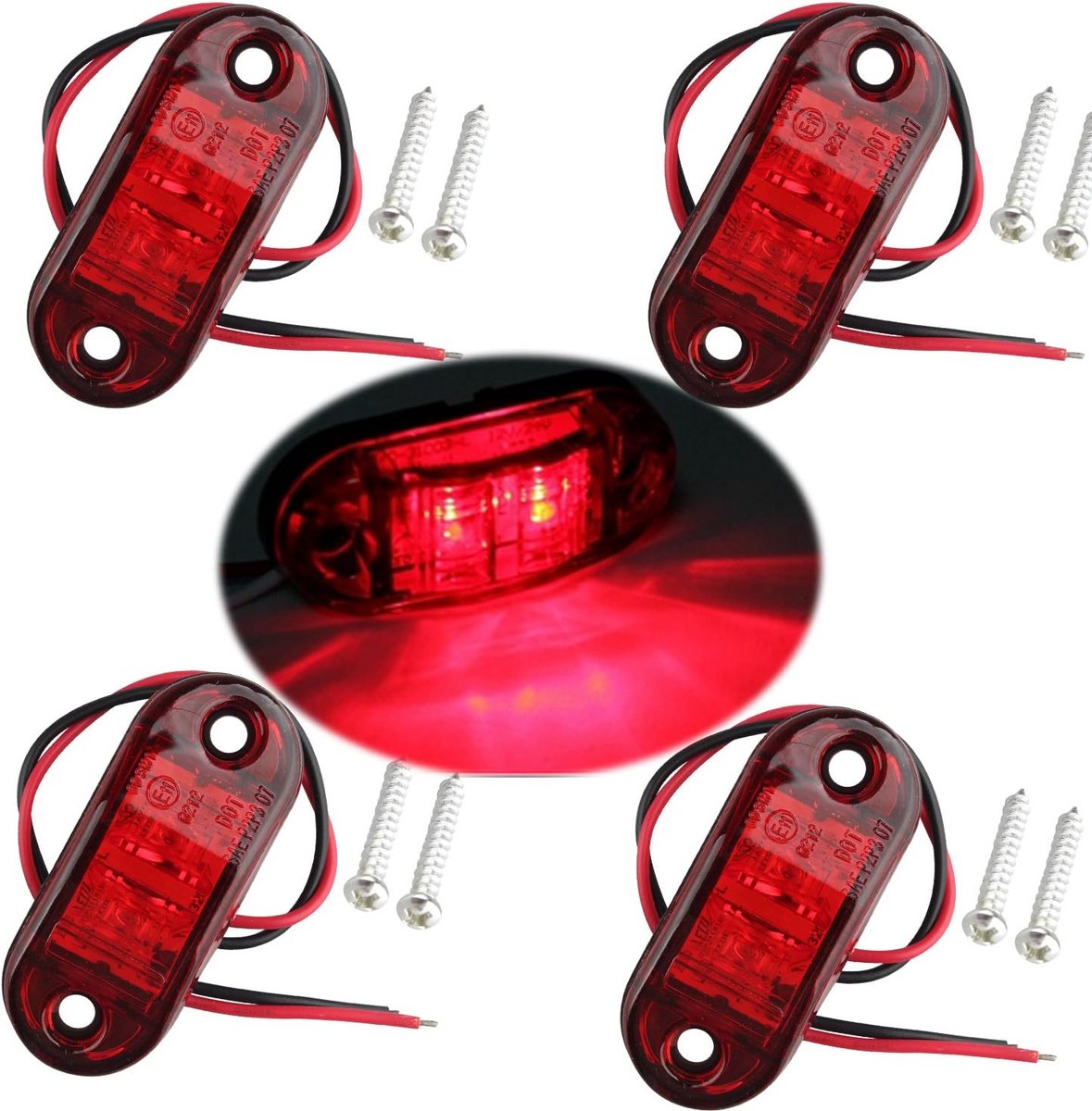 4stks IP65 Ovale LED Lampen Zijmarker Lights 12V/24V Voorzijde Achterlichten Universele indicator van positie voor Vrachtwagen Trailer Van Caravan Vrachtwagen Auto Bus Boten Rood