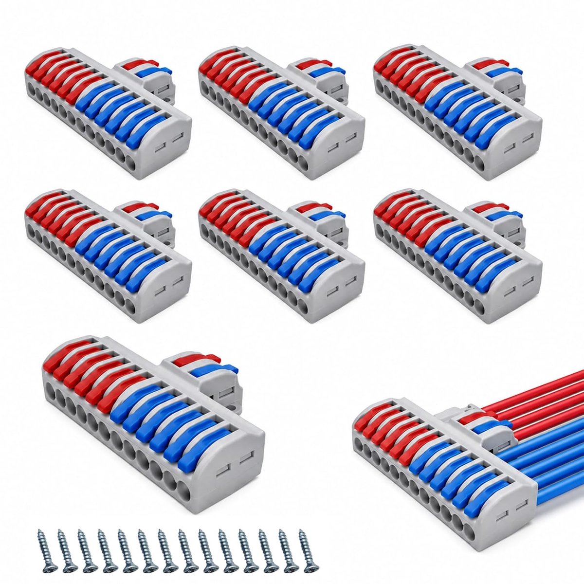 7 Insteekbare Klemmenblokken, Klemmenstrook, 10-PoligeKlemmen, 2 Pure 12 Out-Aansluitklemmen Met Hendel, Compacte Klemmen, InsteekbareKlemmen Voor Inline Circuits