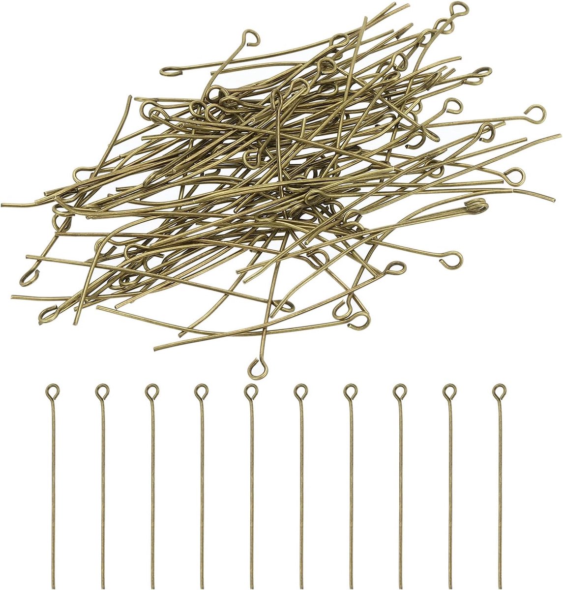 45mm Open Eye Pins, 150 stuks 23 Gauge metalen hoofdspelden naalden eye pins voor sieraden maken accessoires oorbel ketting armband DIY knutselwerk, brons