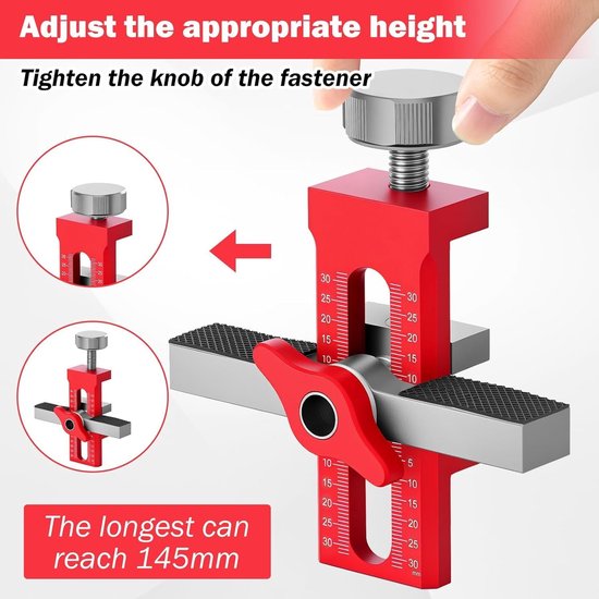 Jig, Aluminium Legering Deurscharnier Positioneringsgereedschap, 0-40 Mm Borddikte, met Rubberen Kussens, voor Kasten met Frameless en Gezichtsframe, Fitting — afbeelding 3