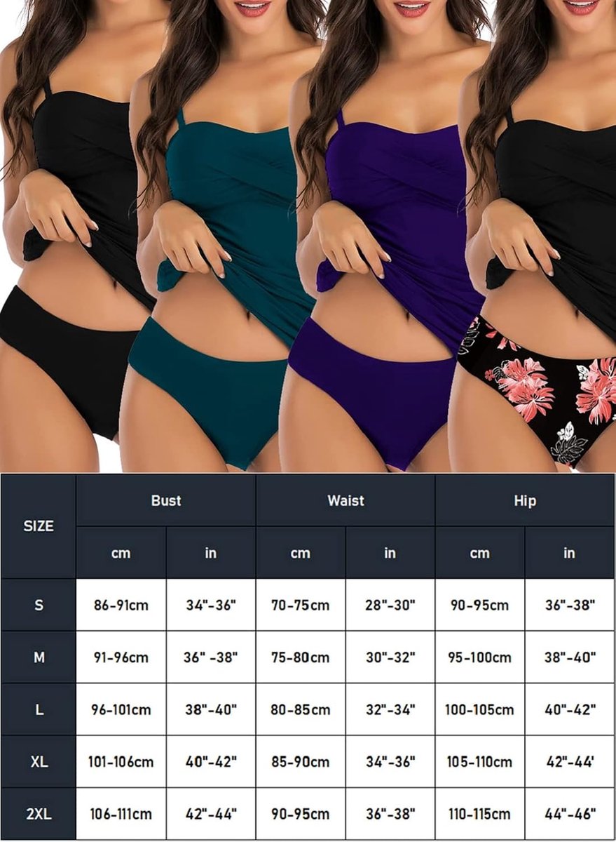 Badpak 2-delig tankini push-up dames tankini set oversized badmode zee bikini print badmode met slip lage taille badpak zwembad curvy beachwear sport zwemkleding, Donkerblauw, S