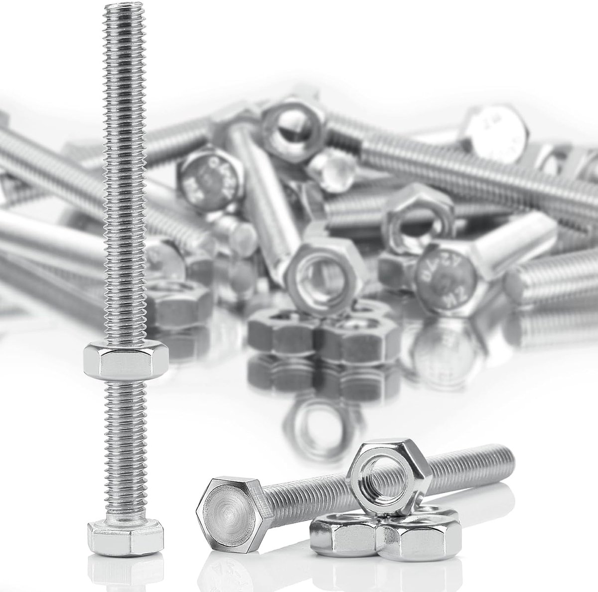 Zeskenbouten met zeskantkop M6 x 70 mm, zeskantbouten en moer, set DIN 933 / ISO 4017, zeskantbouten van A2 V2A roestvrij staal, zeskantbouten, externe schroefdraad voor machineschroeven (20)