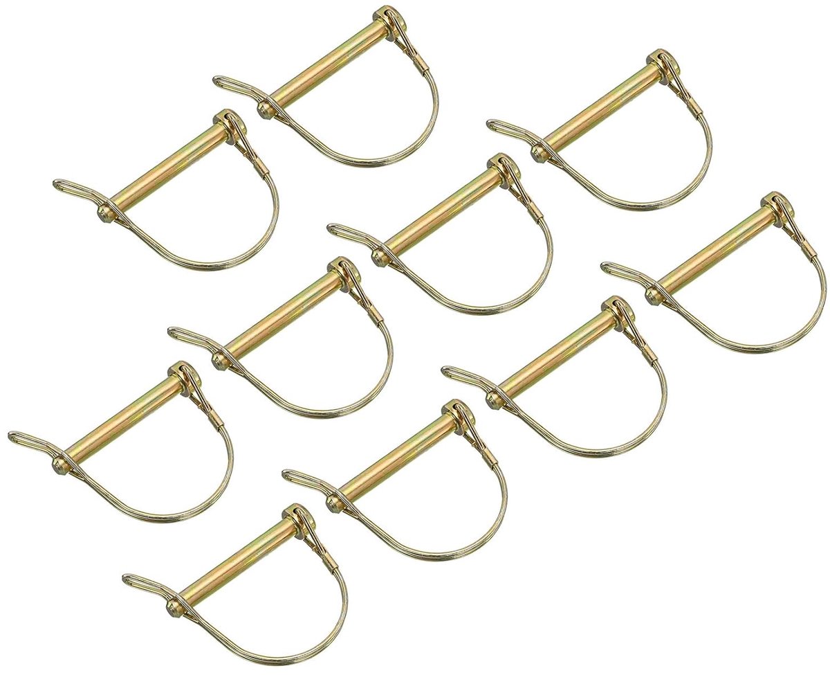 10 stuks asborgpen met oor, 5/16" x 2-3/8" trekhaak, ronde pto-pen voor boot, kajakaanhanger, tractor, wagen, goud