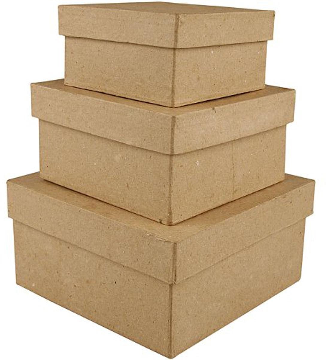 Papier-maché, vierkant, 10 + 12,5 + 15 cm, 3 stuks