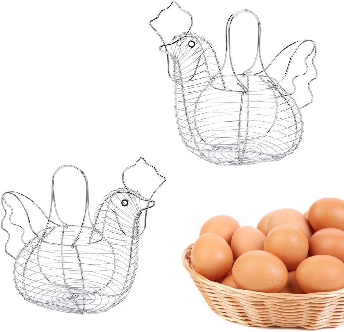 Eier Mand - Kippenmand Opslag - Keuken Organisatie - Stevig Metaal - Capaciteit 20 Eieren - Zilver