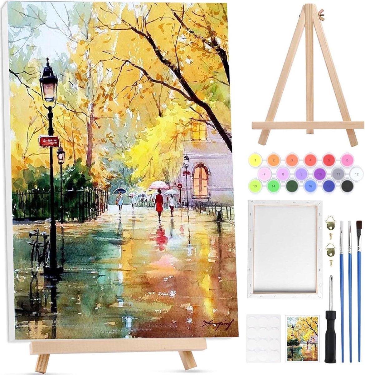 Schilderen op Nummer - Herfstlandschap 20x30cm - Canvaspakket voor Volwassenen - Creatieve DIY voor Woondecoratie - SnelShoppen