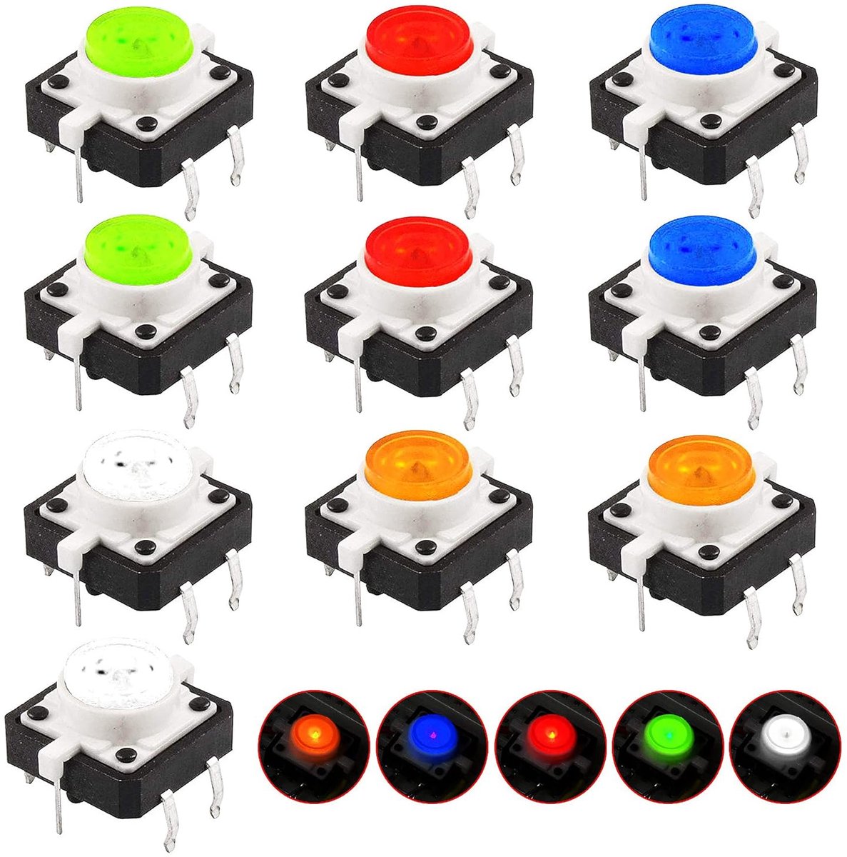 10 stuks mini-micro-led-drukknopschakelaars Momentané miniatuur Momentary Touch Touch Switch met drukknop (12 x 12 x 7 mm)
