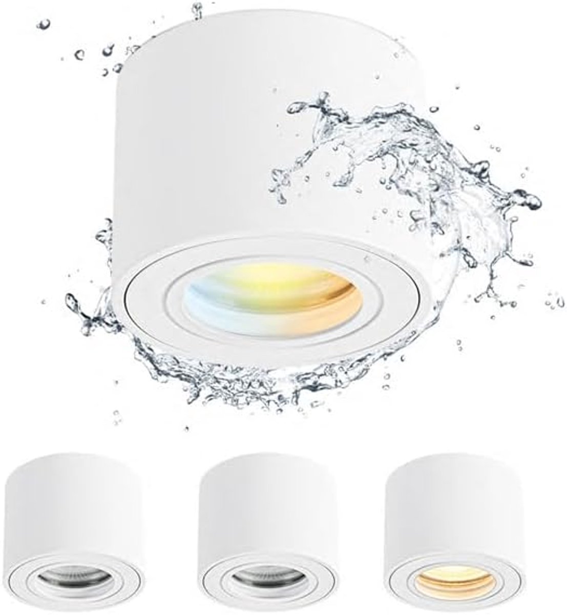 wit, dimbaar, IP44, badkamerplafondlamp, 5 W, 3CCT, 3000 K/4000 K/6500 K, led-modules, 230 V, waterdicht, plafondspots Ø 80 x 60 mm, aluminium, 4 stuks