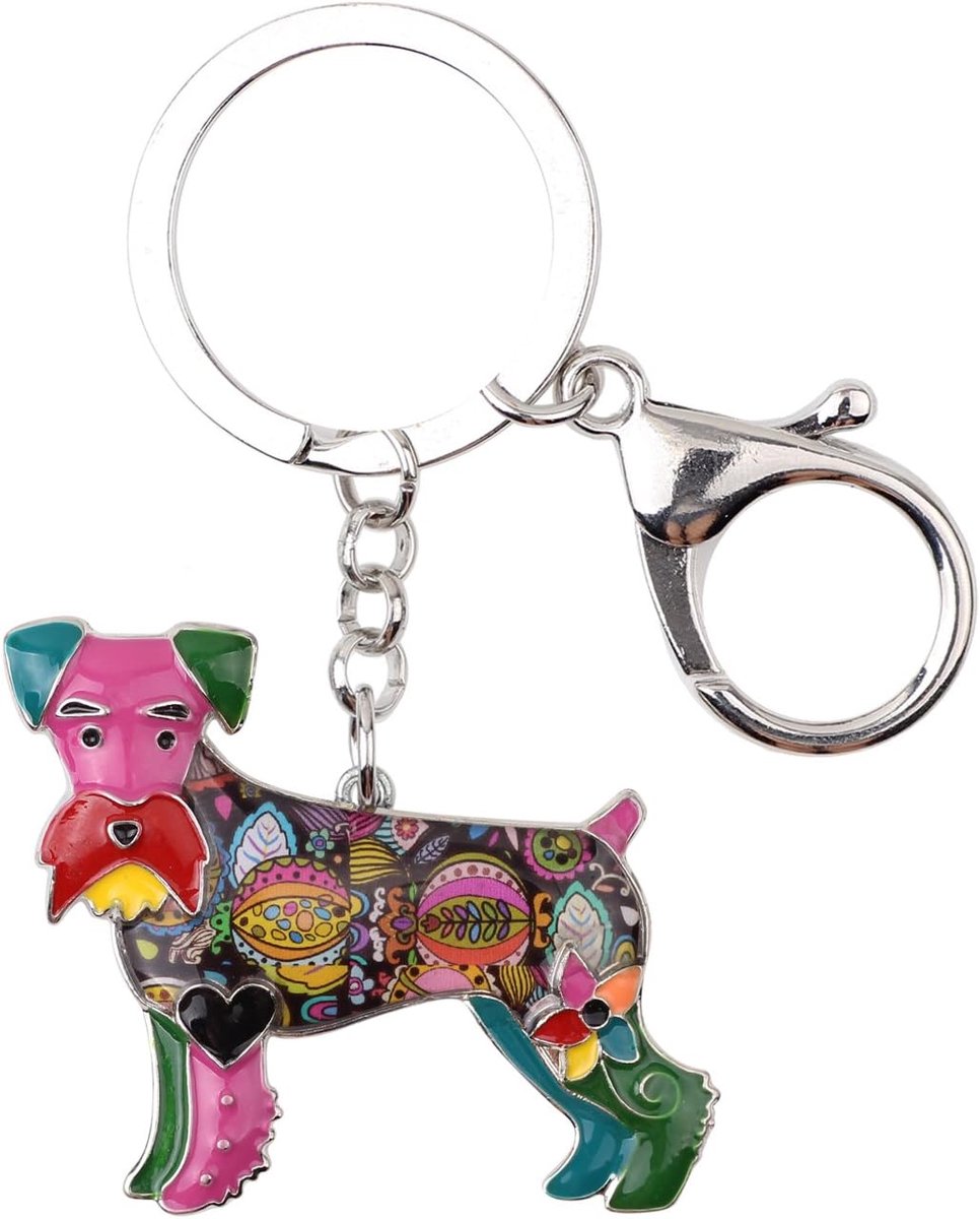 Schnauzer Sleutelhanger Sleutelhanger voor Vrouwen Mannen Handtassen Portemonnees Tassen Riemen Decor (Multicolor), Meerkleurig, 43mm x 53mm