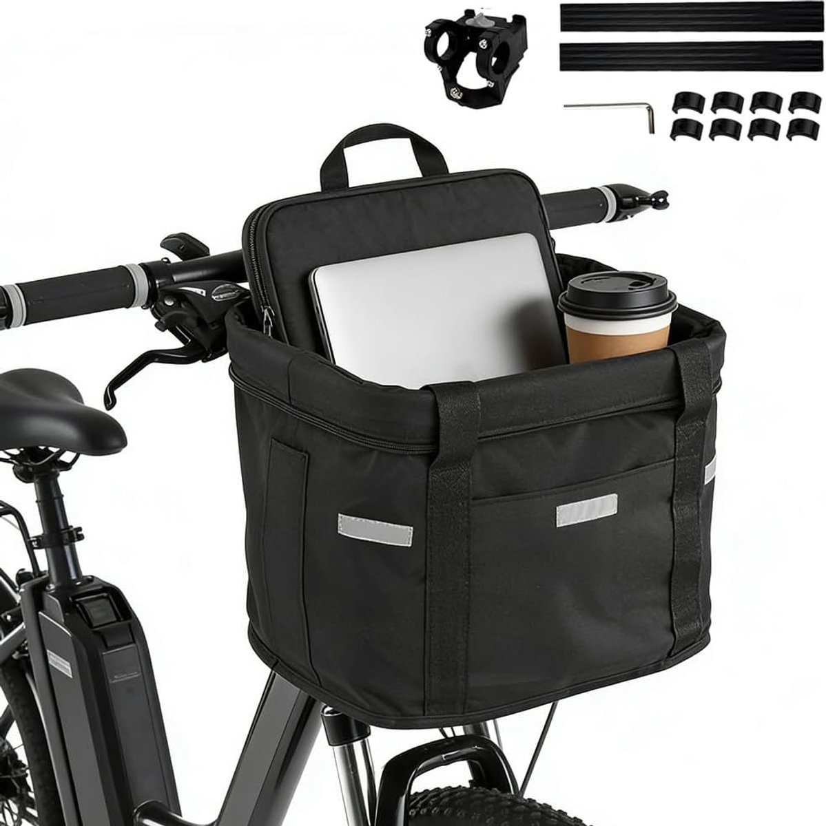 Fietsmand voor, afneembare fietsmand voor, waterdichte fietsmand voor, inklapbare fietsmand aan de voorkant voor winkelen en outdoor-activiteiten