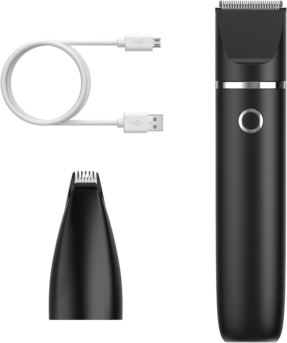 2-in-1 huisdiertrimmer, hondentondeuse, USB-oplaadbaar, IPX7 waterdichte hondentrimmer, stille tondeuse voor huisdieren, met 2 trimmerkoppen voor poten, oren, gezicht, zwart