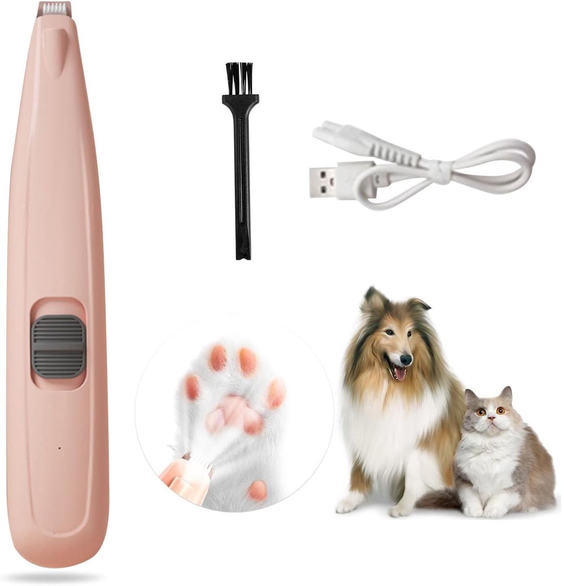 Huisdiervoet-haartondeuse, USB oplaadbare hondentondeuse, 40DB geluidsarme hond kat elektrische haartrimmer met led, voor poten, ogen, oren, gezicht, stuiten