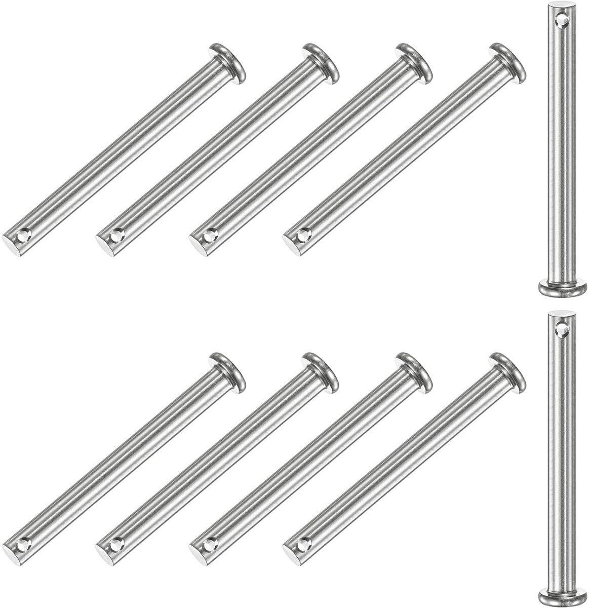 10 stuks assen met enkele gat, M6 x 70 mm, 304 roestvrij staal | Platte kop, voor mechanische koppeling/vaste onderdelen/schip rigging, herbruikbare scharnieras, chape assen