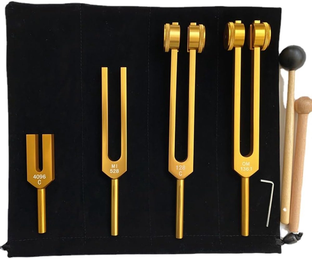 Stemvork, Stemvork Neurologie, Stemvork 440 Hz, Set van 4 stemvorken (128 Hz, 136,1 Hz, MI 528 Hz, 4096 Hz) voor geluidstherapie, Gewichste Stemvork, Geschikt voor Meditatie